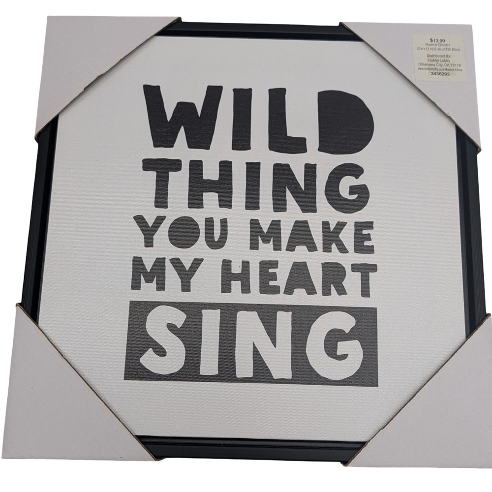 Hobby Lobby Wild Thing Wall‎ Decor Framed Canvas Art Black White 12x12 Nursery